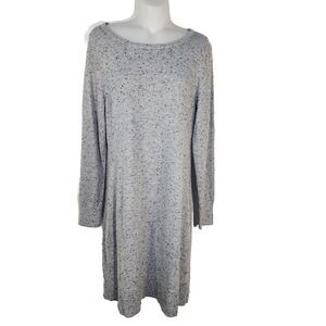 Loft Womens Sweater Dress Medium Gray Black Flecked Open Twist Back Long Sleeve
